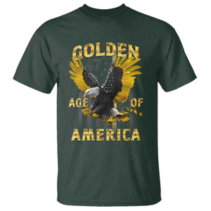 Trump 2025 Golden Age Of America T Shirt Gold Eagle Vintage American Flag TS11 Dark Forest Green Print Your Wear