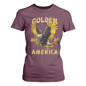 Trump 2025 Golden Age Of America T Shirt For Women Gold Eagle Vintage American Flag TS11 Maroon Print Your Wear