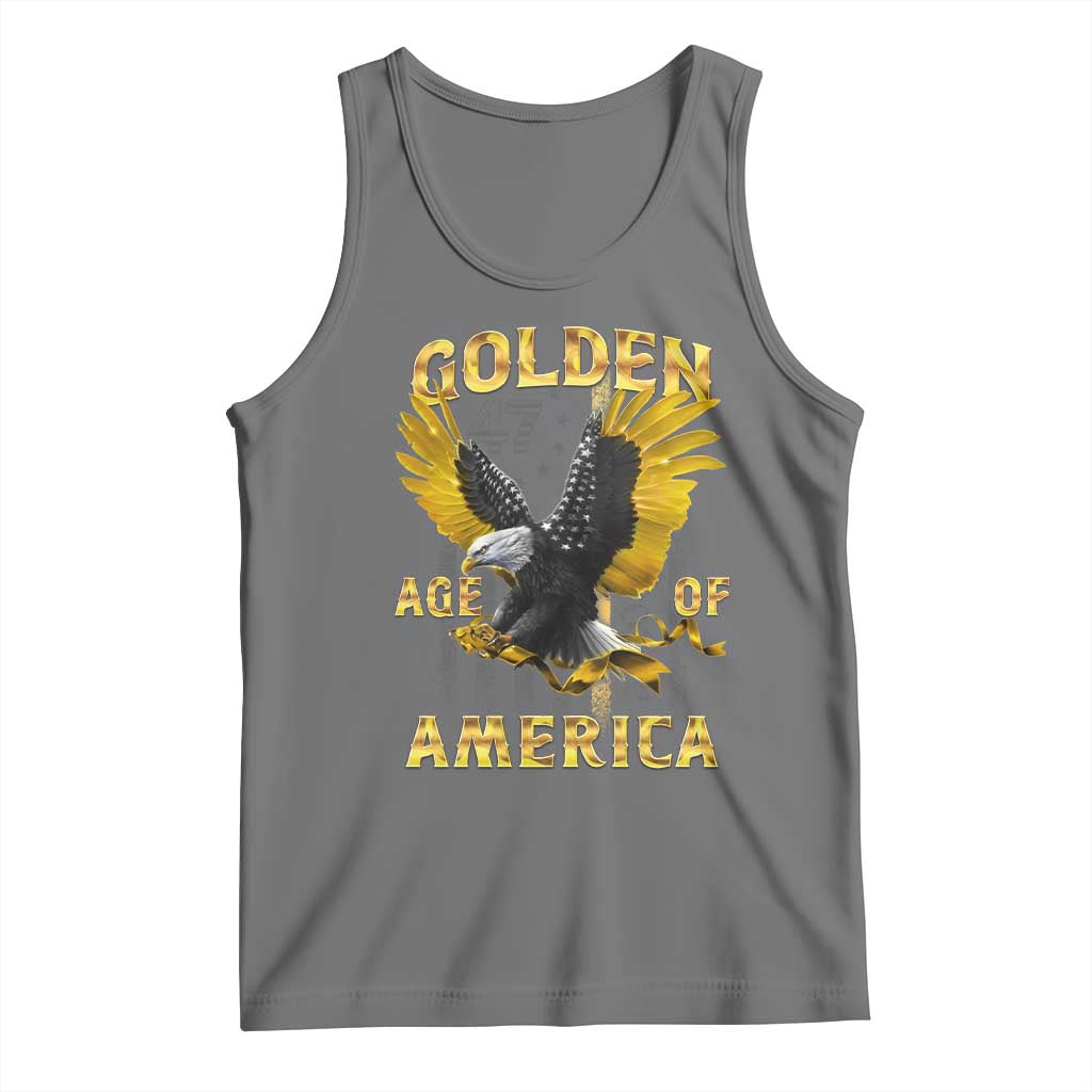 Trump 2025 Golden Age Of America Tank Top Gold Eagle Vintage American Flag TS11 Black Heather Print Your Wear