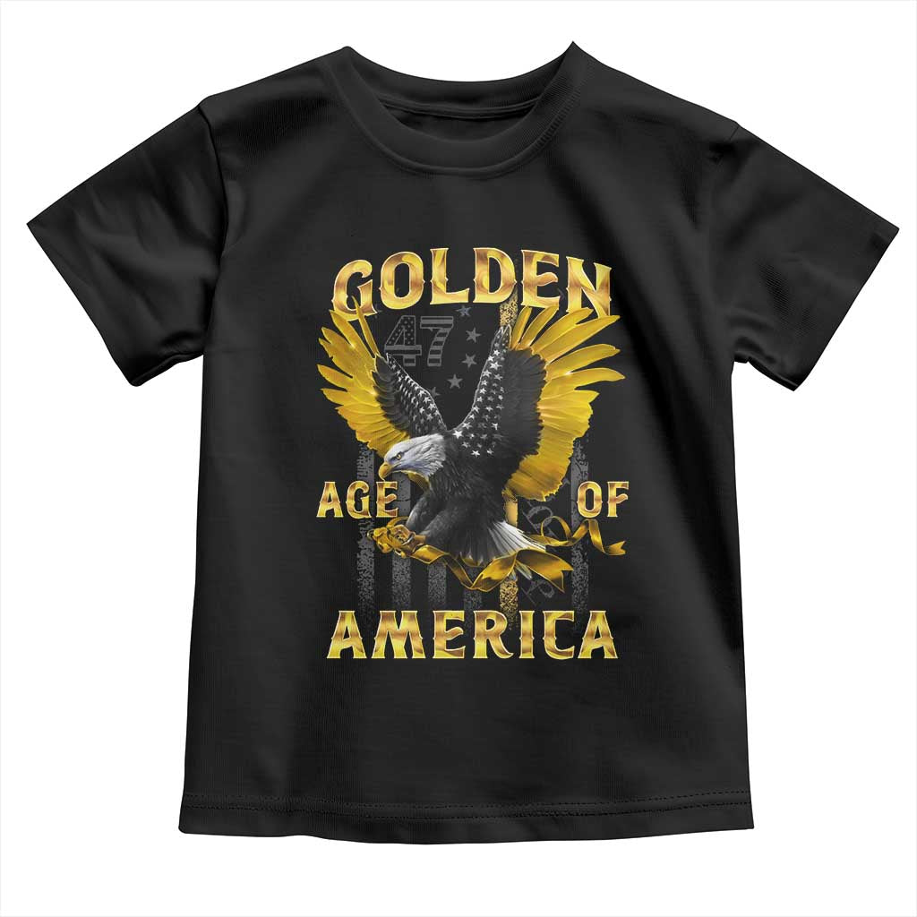 Trump 2025 Golden Age Of America Toddler T Shirt Gold Eagle Vintage American Flag TS11 Black Print Your Wear