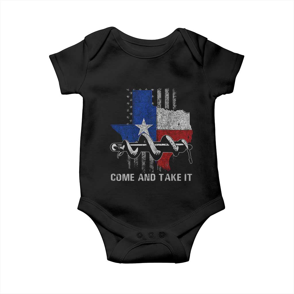 History Of Texas Baby Onesie Come And Take It Gonzales Texas Map American Flag TS11 Black Print Your Wear