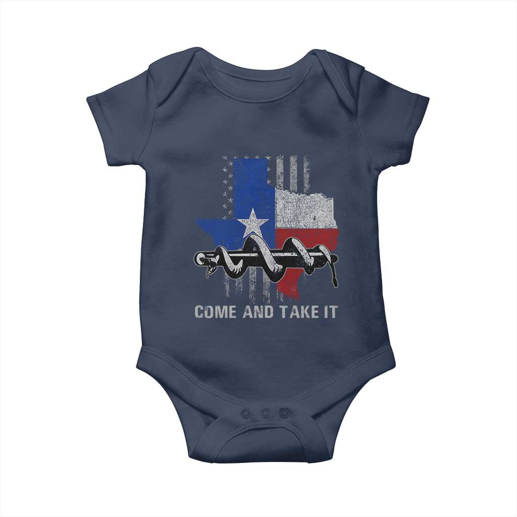 History Of Texas Baby Onesie Come And Take It Gonzales Texas Map American Flag TS11 Navy Print Your Wear