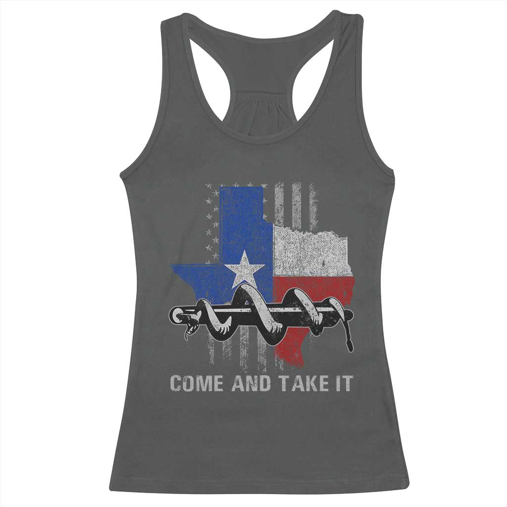 History Of Texas Racerback Tank Top Come And Take It Gonzales Texas Map American Flag TS11 Dark Heather Print Your Wear