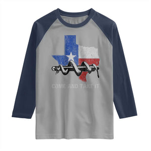 History Of Texas Raglan Shirt Come And Take It Gonzales Texas Map American Flag TS11 Sport Gray Navy Print Your Wear