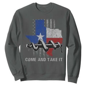 History Of Texas Sweatshirt Come And Take It Gonzales Texas Map American Flag TS11 Dark Heather Print Your Wear