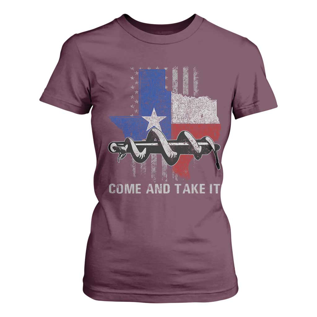 History Of Texas T Shirt For Women Come And Take It Gonzales Texas Map American Flag TS11 Maroon Print Your Wear