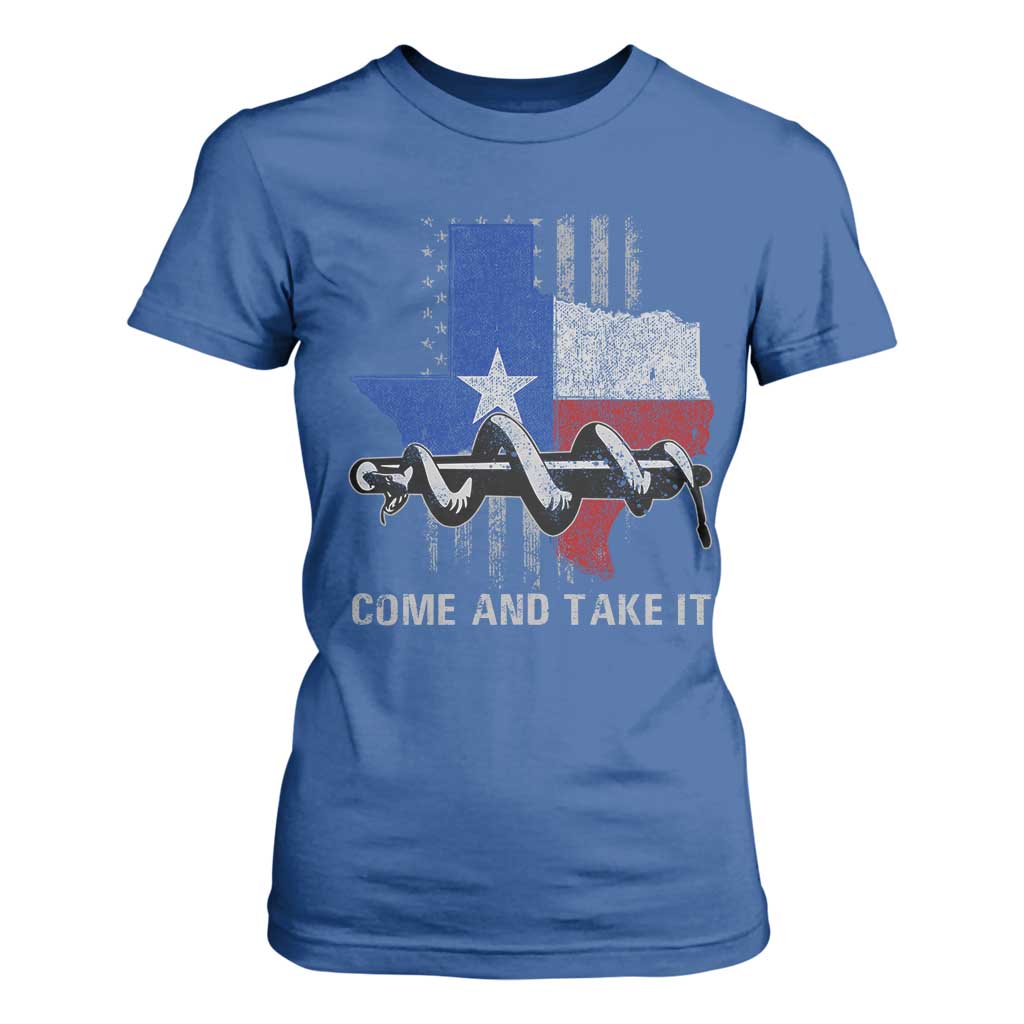 History Of Texas T Shirt For Women Come And Take It Gonzales Texas Map American Flag TS11 Royal Blue Print Your Wear