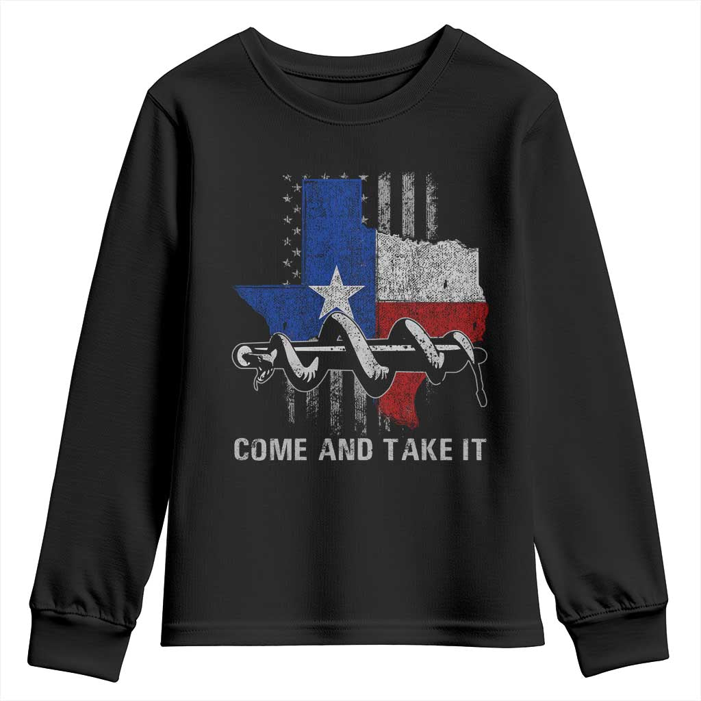 History Of Texas Youth Sweatshirt Come And Take It Gonzales Texas Map American Flag TS11 Black Print Your Wear