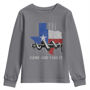 History Of Texas Youth Sweatshirt Come And Take It Gonzales Texas Map American Flag TS11 Charcoal Print Your Wear