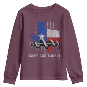History Of Texas Youth Sweatshirt Come And Take It Gonzales Texas Map American Flag TS11 Maroon Print Your Wear