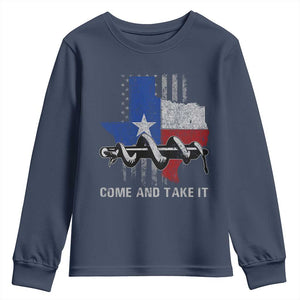 History Of Texas Youth Sweatshirt Come And Take It Gonzales Texas Map American Flag TS11 Navy Print Your Wear