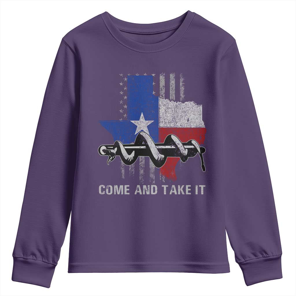 History Of Texas Youth Sweatshirt Come And Take It Gonzales Texas Map American Flag TS11 Purple Print Your Wear