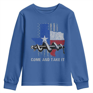 History Of Texas Youth Sweatshirt Come And Take It Gonzales Texas Map American Flag TS11 Royal Blue Print Your Wear