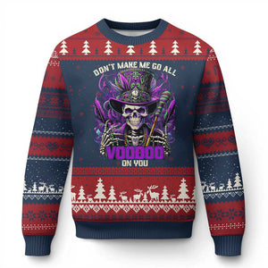 Funny Mardi Gras Voodoo Ugly Christmas Sweater Don't Make Me Go All Voodoo On You New Orleans Witch Doctor TS11 Navy Red Print Your Wear