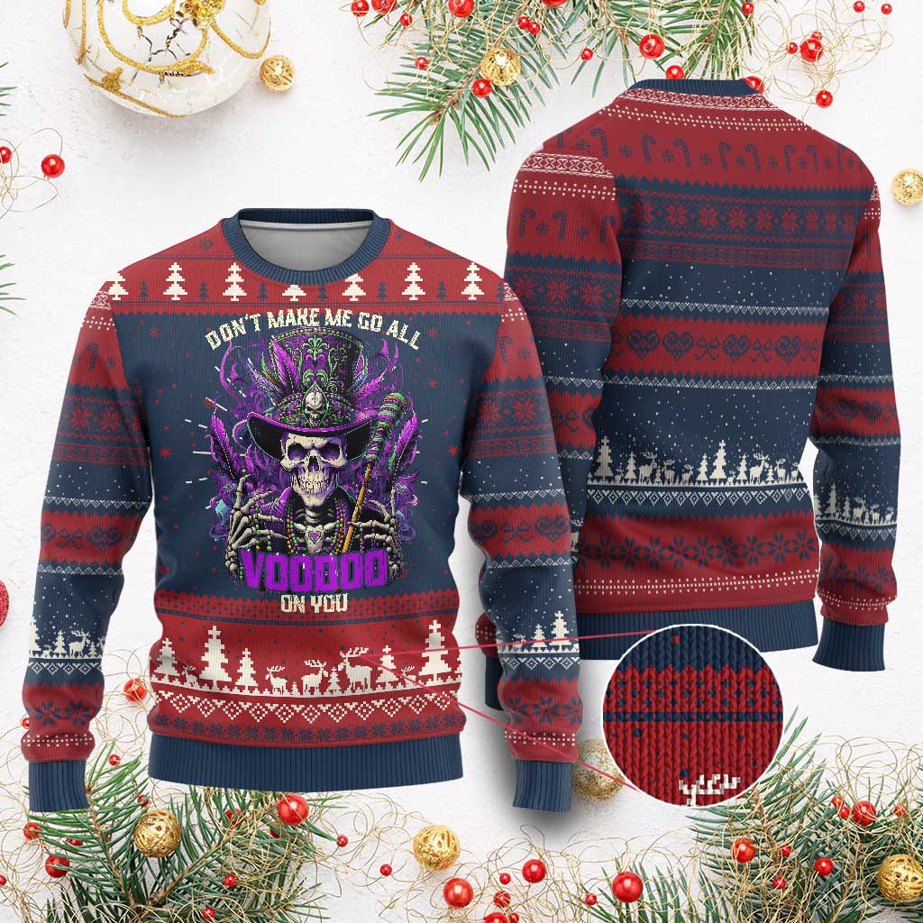 Funny Mardi Gras Voodoo Knit Sweatshirt Don't Make Me Go All Voodoo On You New Orleans Witch Doctor TS11 Burgundy Print Your Wear