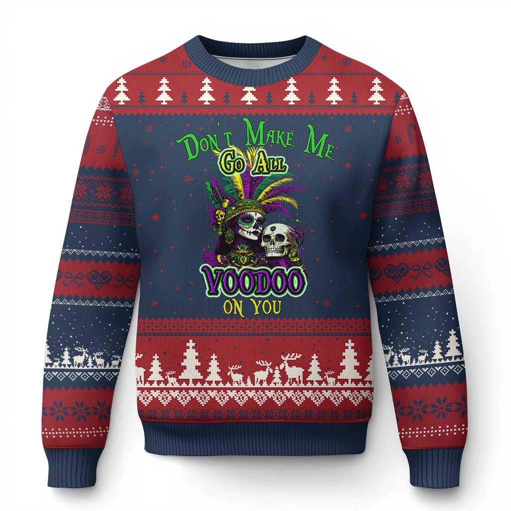 Funny Mardi Gras Voodoo Queen Ugly Christmas Sweater Don't Make Me Go All Voodoo On You TS11 Navy Red Print Your Wear