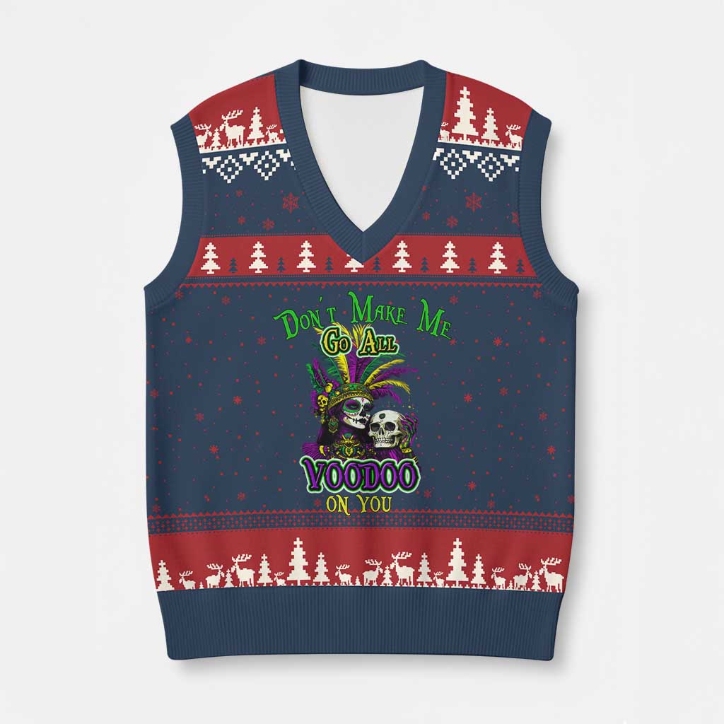 Funny Mardi Gras Voodoo Queen V-Neck Knit Sweater Vest Don't Make Me Go All Voodoo On You TS11 Navy Red Print Your Wear