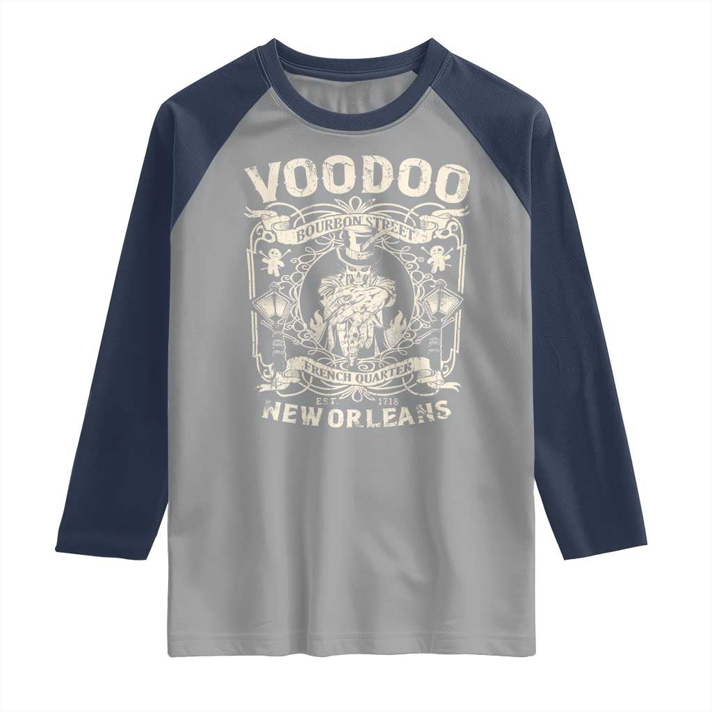 Voodoo Bourbon Street Spooky New Orleans Raglan Shirt Voodoo Doctor TS11 Sport Gray Navy Print Your Wear