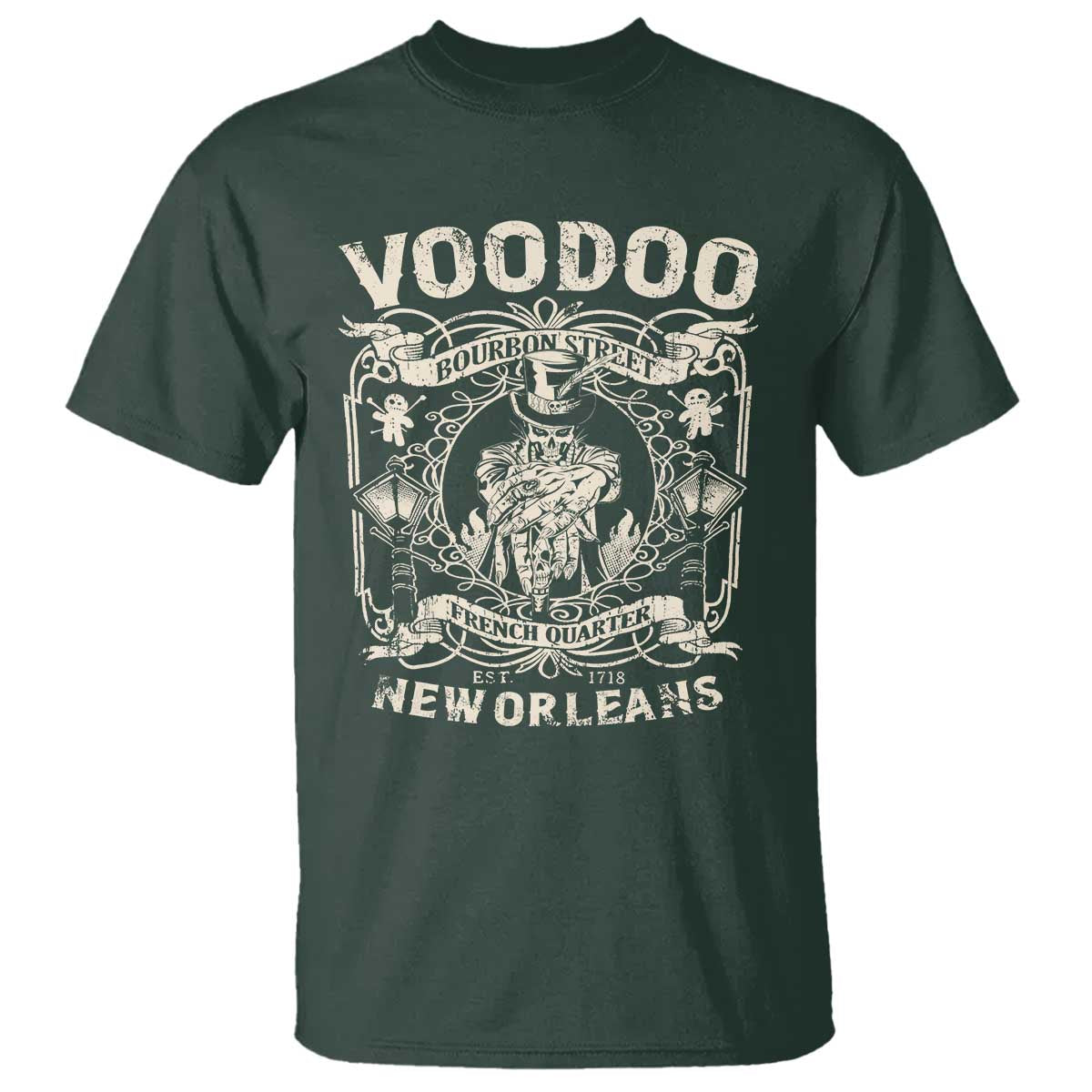 Voodoo Bourbon Street Spooky New Orleans T Shirt Voodoo Doctor TS11 Dark Forest Green Print Your Wear