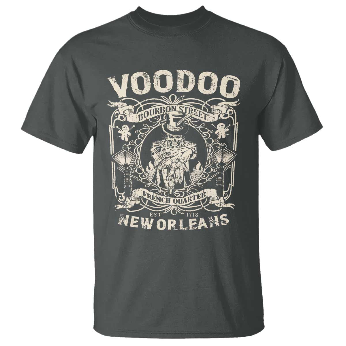 Voodoo Bourbon Street Spooky New Orleans T Shirt Voodoo Doctor TS11 Dark Heather Print Your Wear