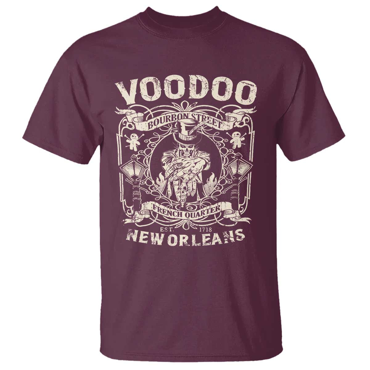 Voodoo Bourbon Street Spooky New Orleans T Shirt Voodoo Doctor TS11 Maroon Print Your Wear