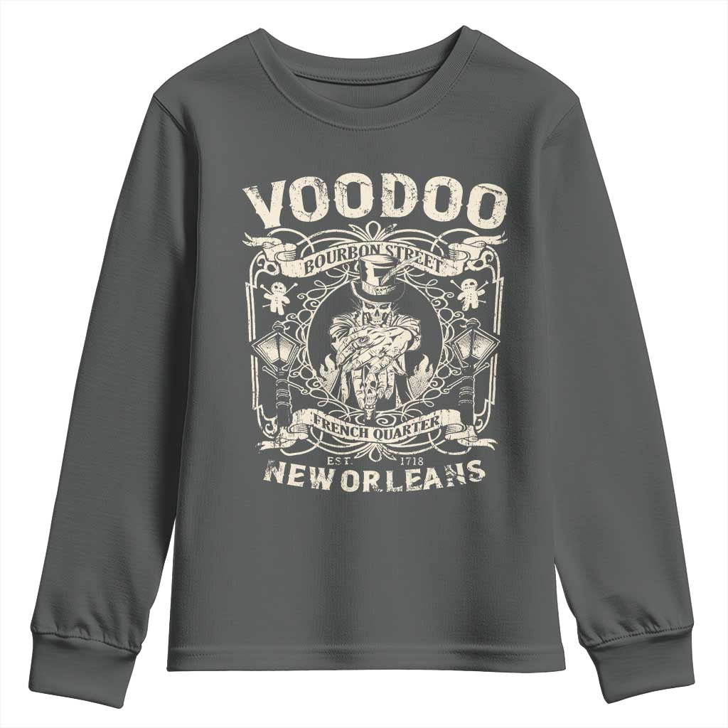 Voodoo Bourbon Street Spooky New Orleans Youth Sweatshirt Voodoo Doctor TS11 Dark Heather Print Your Wear