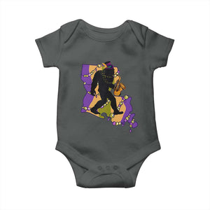 Funny Bigfoot Mardi Gras Louisiana Map Jazz Music Baby Onesie TS11 Dark Heather Print Your Wear