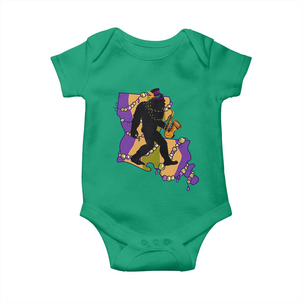 Funny Bigfoot Mardi Gras Louisiana Map Jazz Music Baby Onesie TS11 Irish Green Print Your Wear