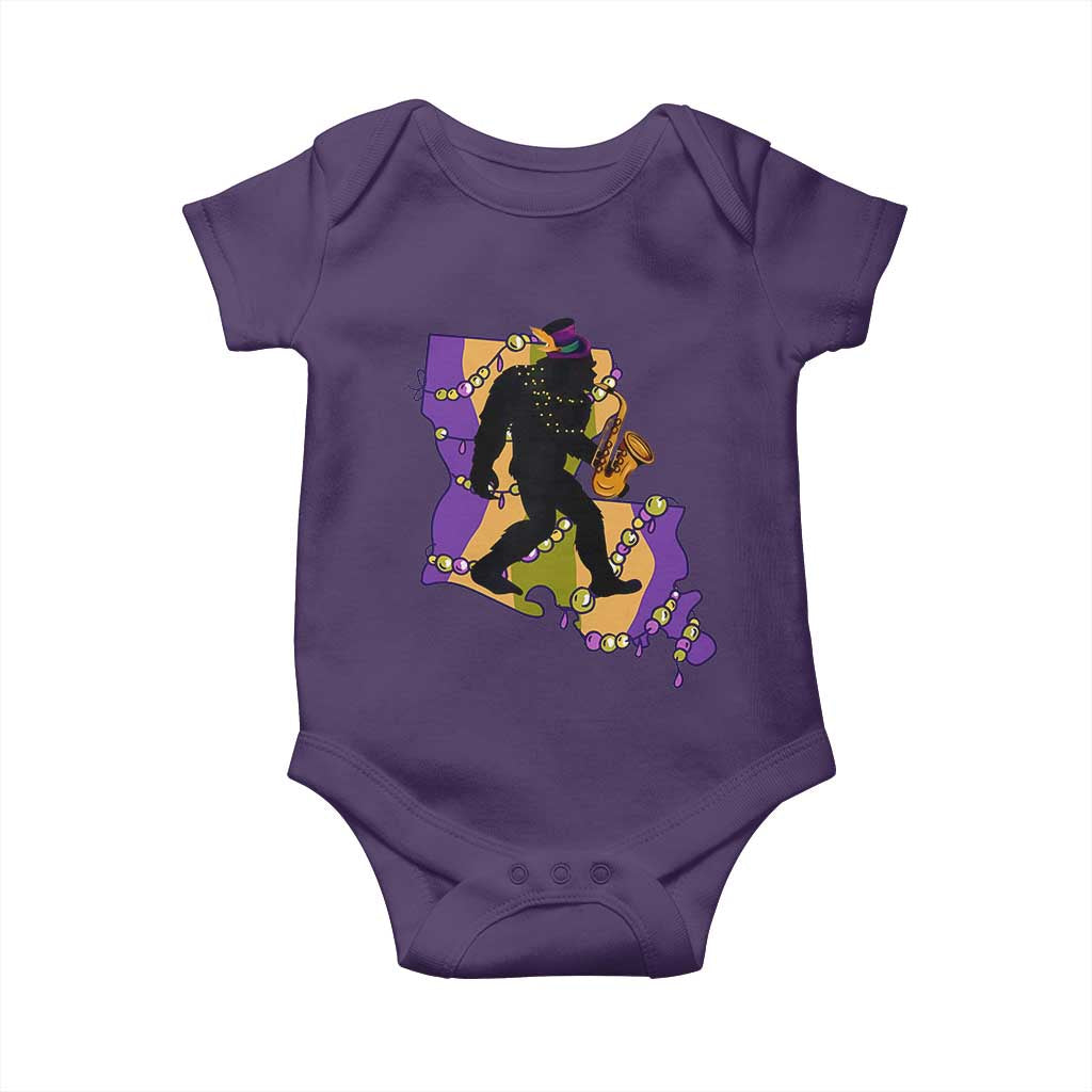 Funny Bigfoot Mardi Gras Louisiana Map Jazz Music Baby Onesie TS11 Purple Print Your Wear