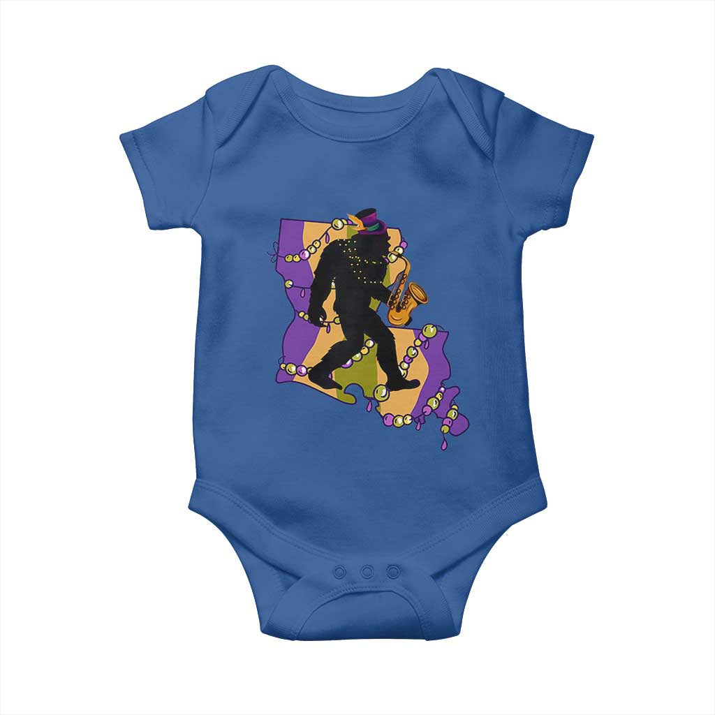 Funny Bigfoot Mardi Gras Louisiana Map Jazz Music Baby Onesie TS11 Royal Blue Print Your Wear