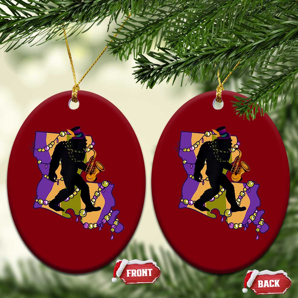 Funny Bigfoot Mardi Gras Louisiana Map Jazz Music Ceramic Ornament TS11 Print Your Wear