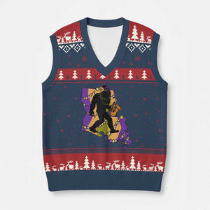 Funny Bigfoot Mardi Gras Louisiana Map Jazz Music V-Neck Knit Sweater Vest TS11 Navy Red Print Your Wear