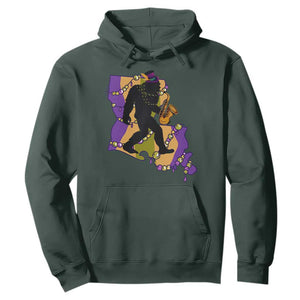 Funny Bigfoot Mardi Gras Louisiana Map Jazz Music Hoodie TS11 Dark Forest Green Print Your Wear