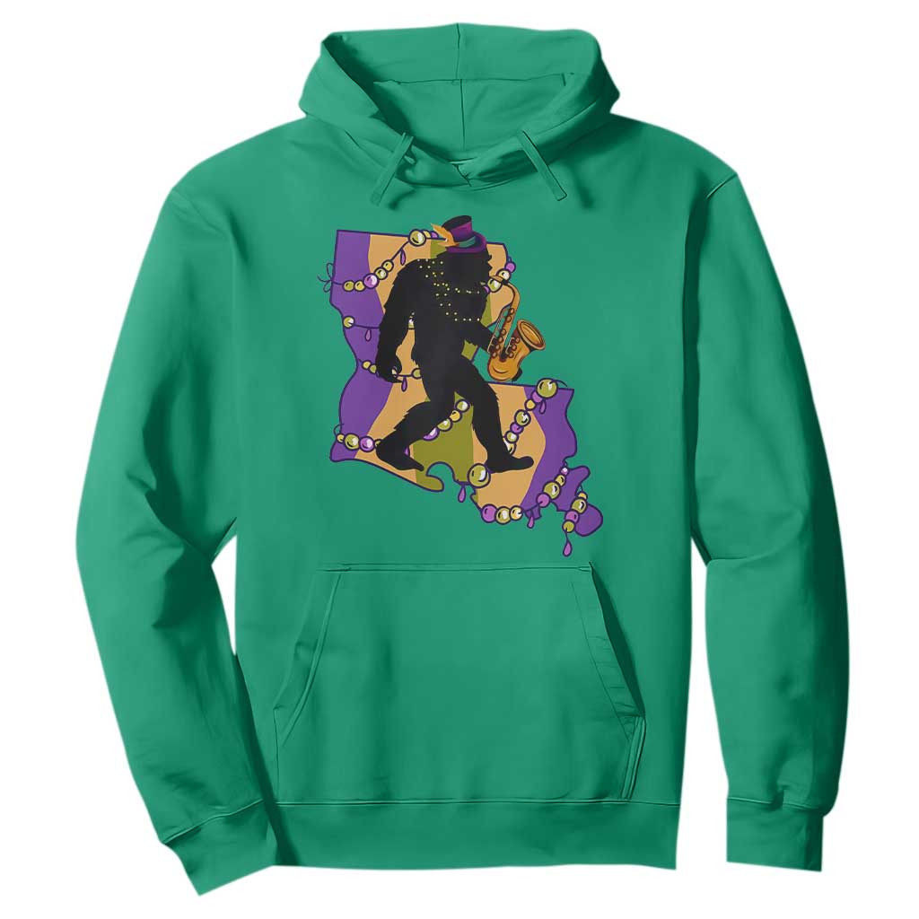 Funny Bigfoot Mardi Gras Louisiana Map Jazz Music Hoodie TS11 Irish Green Print Your Wear