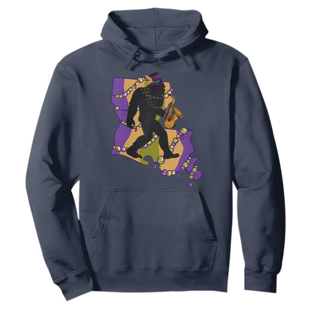 Funny Bigfoot Mardi Gras Louisiana Map Jazz Music Hoodie TS11 Navy Print Your Wear