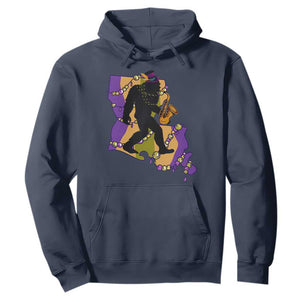 Funny Bigfoot Mardi Gras Louisiana Map Jazz Music Hoodie TS11 Navy Print Your Wear