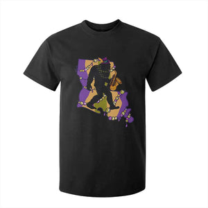 Funny Bigfoot Mardi Gras Louisiana Map Jazz Music T Shirt For Kid TS11 Black Print Your Wear