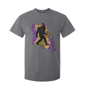 Funny Bigfoot Mardi Gras Louisiana Map Jazz Music T Shirt For Kid TS11 Charcoal Print Your Wear