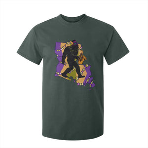 Funny Bigfoot Mardi Gras Louisiana Map Jazz Music T Shirt For Kid TS11 Dark Forest Green Print Your Wear