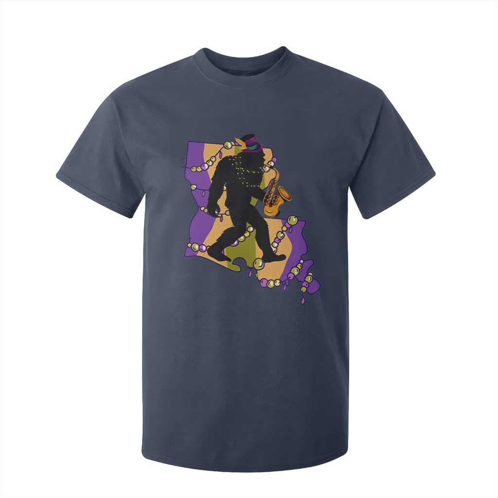 Funny Bigfoot Mardi Gras Louisiana Map Jazz Music T Shirt For Kid TS11 Navy Print Your Wear