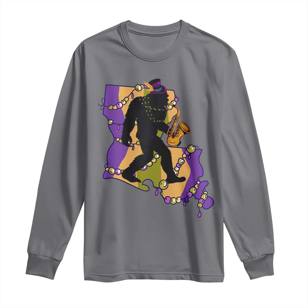 Funny Bigfoot Mardi Gras Louisiana Map Jazz Music Long Sleeve Shirt TS11 Charcoal Print Your Wear