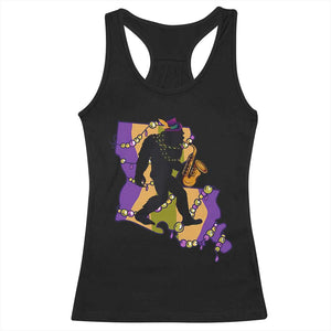 Funny Bigfoot Mardi Gras Louisiana Map Jazz Music Racerback Tank Top TS11 Black Print Your Wear