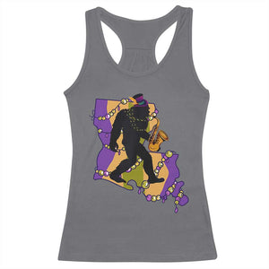 Funny Bigfoot Mardi Gras Louisiana Map Jazz Music Racerback Tank Top TS11 Charcoal Print Your Wear