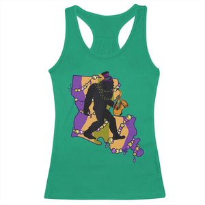 Funny Bigfoot Mardi Gras Louisiana Map Jazz Music Racerback Tank Top TS11 Irish Green Print Your Wear