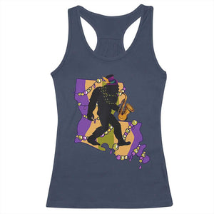 Funny Bigfoot Mardi Gras Louisiana Map Jazz Music Racerback Tank Top TS11 Navy Print Your Wear