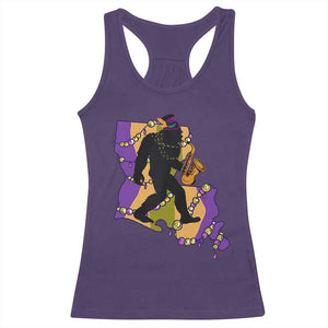 Funny Bigfoot Mardi Gras Louisiana Map Jazz Music Racerback Tank Top TS11 Purple Print Your Wear