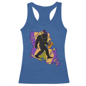 Funny Bigfoot Mardi Gras Louisiana Map Jazz Music Racerback Tank Top TS11 Royal Blue Print Your Wear