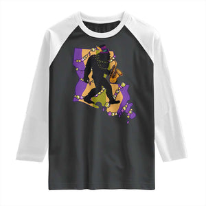 Funny Bigfoot Mardi Gras Louisiana Map Jazz Music Raglan Shirt TS11 Black White Print Your Wear