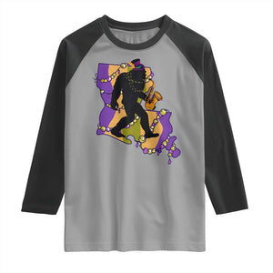 Funny Bigfoot Mardi Gras Louisiana Map Jazz Music Raglan Shirt TS11 Sport Gray Black Print Your Wear
