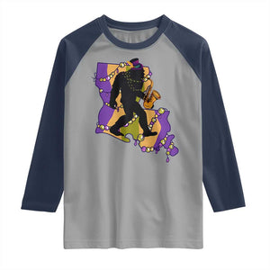 Funny Bigfoot Mardi Gras Louisiana Map Jazz Music Raglan Shirt TS11 Sport Gray Navy Print Your Wear